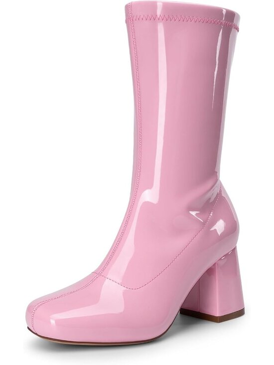 DREAM PAIRS Shoes - DREAM PAIRS Women's Pink Low Block Heel Zipper Ankle Mid Calf Gogo Boot Shoes